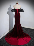 Mermaid Velvet Long Prom Dress, Burgundy Sweetheart Neck Evening Party Dress HZ0429