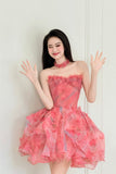 Red Floral Tulle Short Prom Dress, A-Line Sweetheart Neck Party Dress HZ0429
