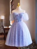 Lavender Appliques Sequins Party Dress, Beautiful A-Line Short Prom Dress HZ0429