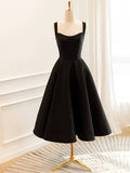 Black Satin Short Prom Dress, Simple A-Line Evening Party Dress HZ0429