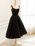 Black Satin Short Prom Dress, Simple A-Line Evening Party Dress HZ0429