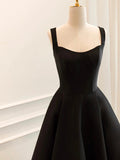 Black Satin Short Prom Dress, Simple A-Line Evening Party Dress HZ0429
