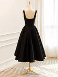 Black Satin Short Prom Dress, Simple A-Line Evening Party Dress HZ0429