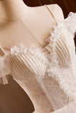 A-Line Spaghetti Strap Lace Beaded Party Dress, Light Champagne Floor Length Formal Evening Dress HZ0429