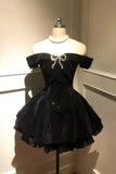 Black Velvet Short A-Line Prom Dress, Lovely Off the Shoulder Party Dress HZ0429