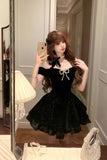 Black Velvet Short A-Line Prom Dress, Lovely Off the Shoulder Party Dress HZ0429
