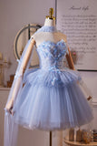 Blue Flower Fairy Beading Butterfly Prom Dresses, Cute A-Line Homecoming Dresses HZ0429
