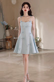 Lovely Light Blue Spaghetti Strap Short Prom Dress, A-Line Evening Party Dress HZ0429