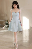 Lovely Light Blue Spaghetti Strap Short Prom Dress, A-Line Evening Party Dress HZ0429