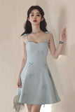 Lovely Light Blue Spaghetti Strap Short Prom Dress, A-Line Evening Party Dress HZ0429