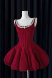 Burgundy Sparkly Crystal Embellished Mini Party Dress - Sleeveless Corset Prom Gown HZ0429