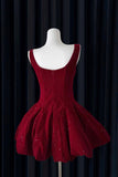 Burgundy Sparkly Crystal Embellished Mini Party Dress - Sleeveless Corset Prom Gown HZ0429