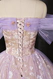 Lavender Off Shoulder Floral Sequins Ball Gown for Party and Prom HZ0429