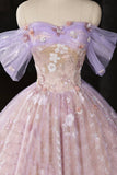 Lavender Off Shoulder Floral Sequins Ball Gown for Party and Prom HZ0429