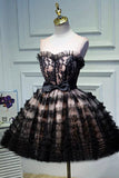 Black Layers Tulle Short Prom Dress, A-Line Homecoming Party Dress HZ0429
