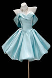 Blue Satin Party Dress Strapless Flared Skirt Short Prom Gown HZ0429