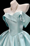 Blue Satin Party Dress Strapless Flared Skirt Short Prom Gown HZ0429